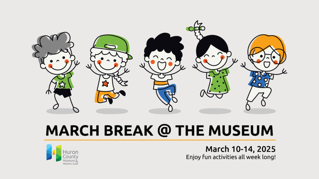 Illustration of kids having fun with text promoting March Break at the Museum